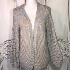 Nikkak Spaced Dyed Yarn Long Ballon Sleeve Cardigan Sweater Size M